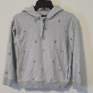 Tommy Hilfiger Light Gray Zip-Up Hoodie with Embroidered Icons
